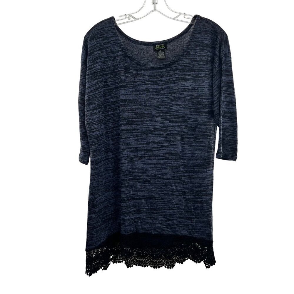 Shannon Ford New York Women's Lace Hem Top Heathered 3/4 Sleeve Size Medium